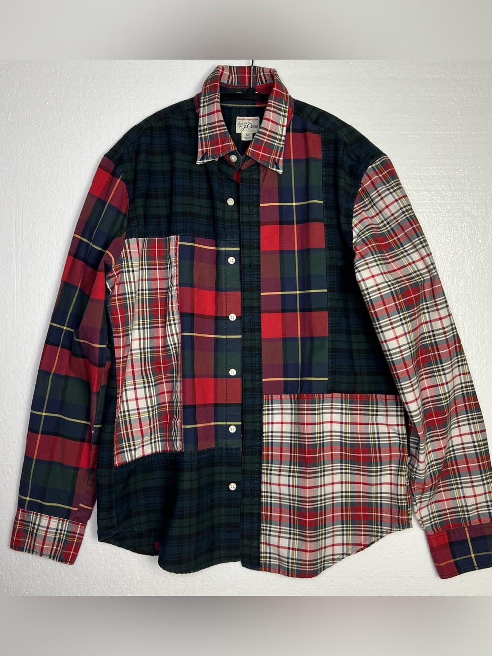 J.Crew Men’s Medium Patchwork Plaid Shirt Pima Cotton Button Down Preppy Fall